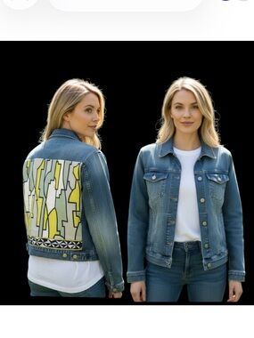 Women's Blue Denim Jean Jacket - Classic Casual Layer With Emilio Pucci Design